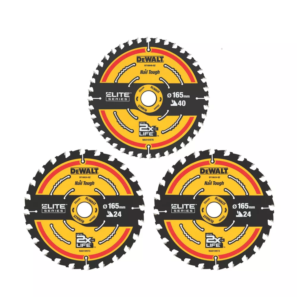 Lames De Scie Circulaire 24 / 40 dents DeWalt Extreme 165 X 20mm, Lot De 3 3 Lames De Scie Circulaire 24 / 40 dents DeWalt Extreme 165 X 20mm, Lot De 3
